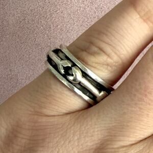 sterling silver mens vintage bones spinner band ring size 8.75